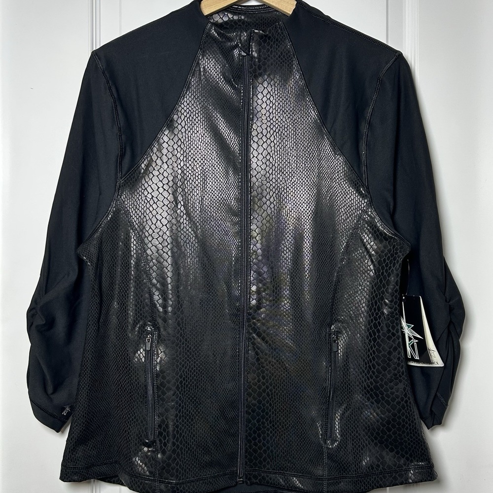 KI Pro Performance Black Python Faux Leather‎ Panel Full Zip Athletic Jacket